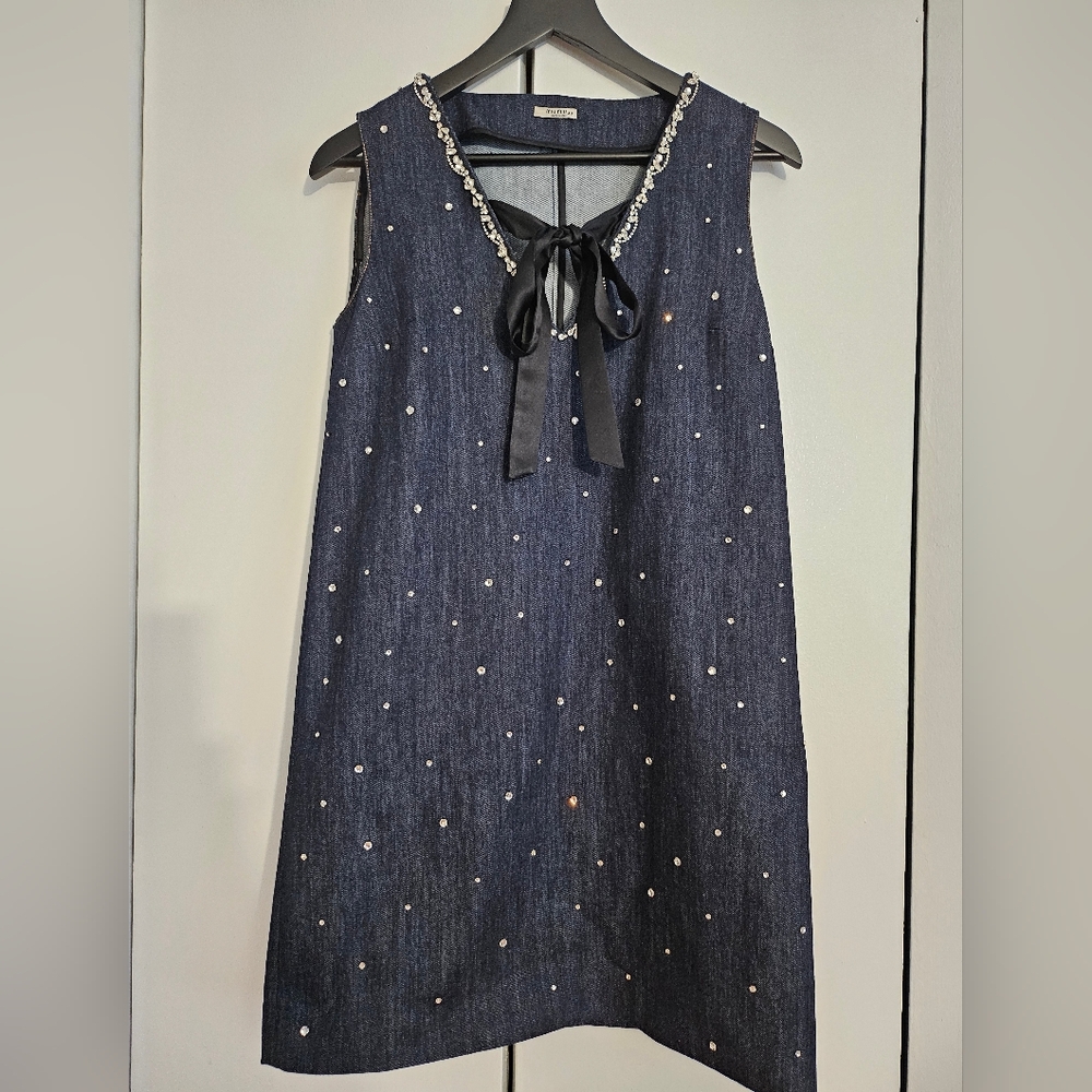 MIU MIU Denim Crystal Embellishment Dress
